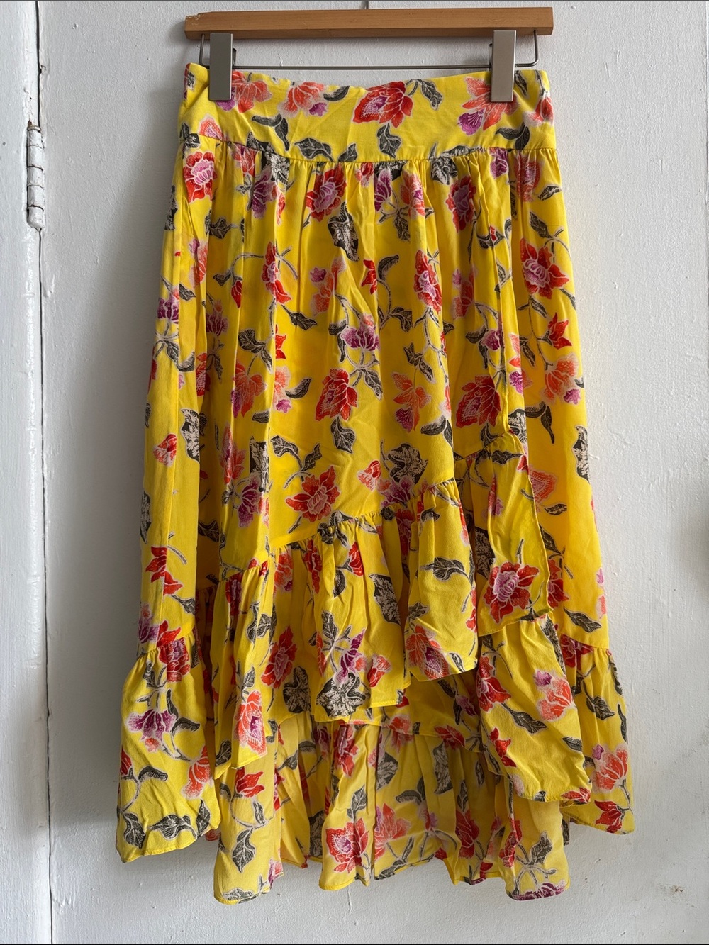Joie Yellow Floral High-Low Tiered Skirt